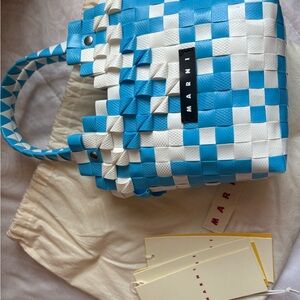 Marni Blue and White Checkered Tote